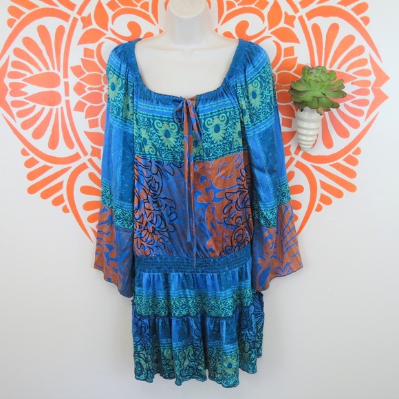 Hale Bob Dresses & Skirts - Hale Bob Blue Silk flowy Boho Dress M